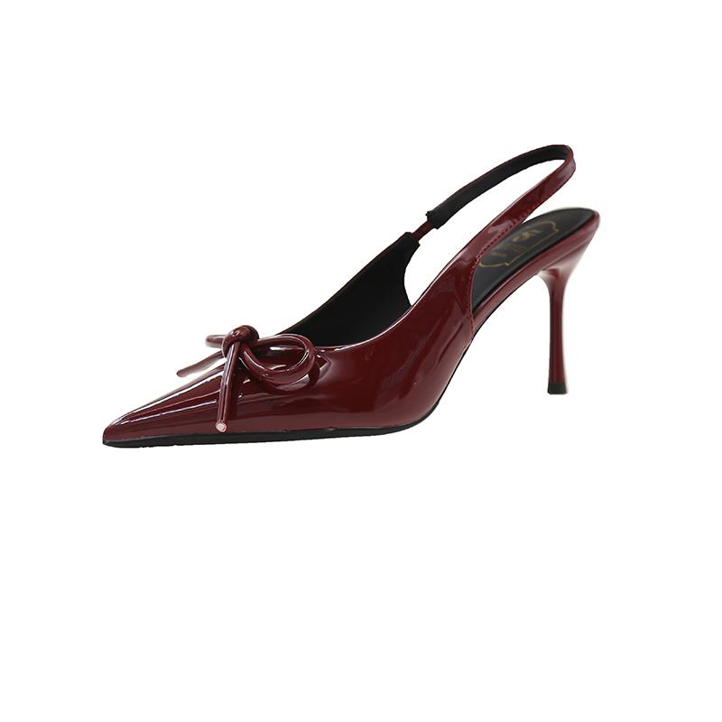 Evening Wind Beautiful Bow High Heels Women's 2025 Summer New Pointed Thin Heel Light Mouth Fairy Wind Bag Head Sandals
