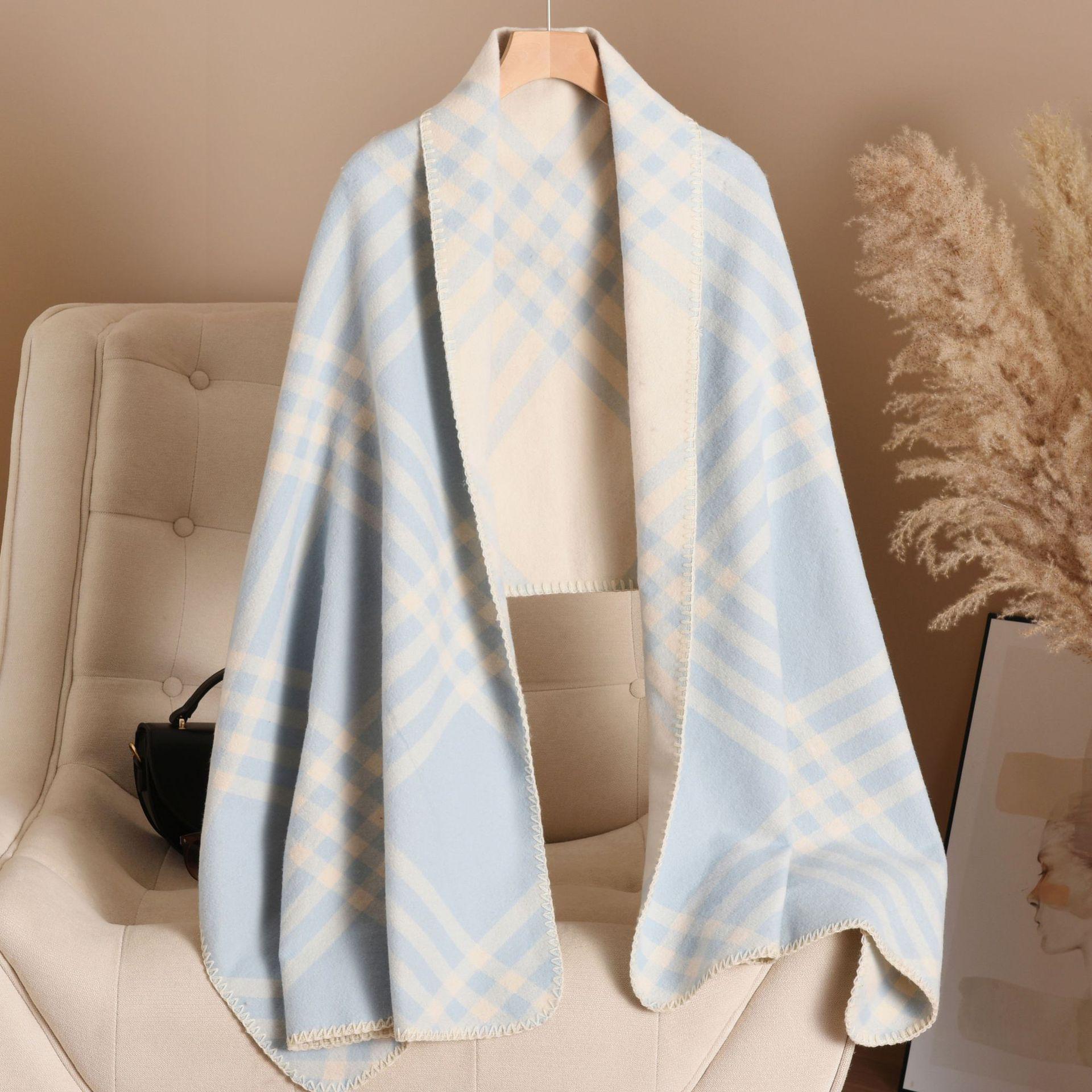 

Шерстяной шарф в черно-белую клетку в стиле Чон Джи-хен - универсальный женский осенне-зимний искусственный кашемир корейской моды синий