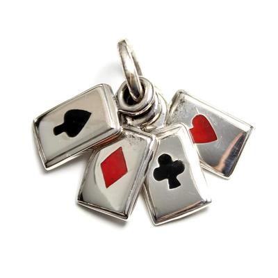 Playing Card Pattern Heart Spade Diamond Clover Pendant Top Sterling Silver 925