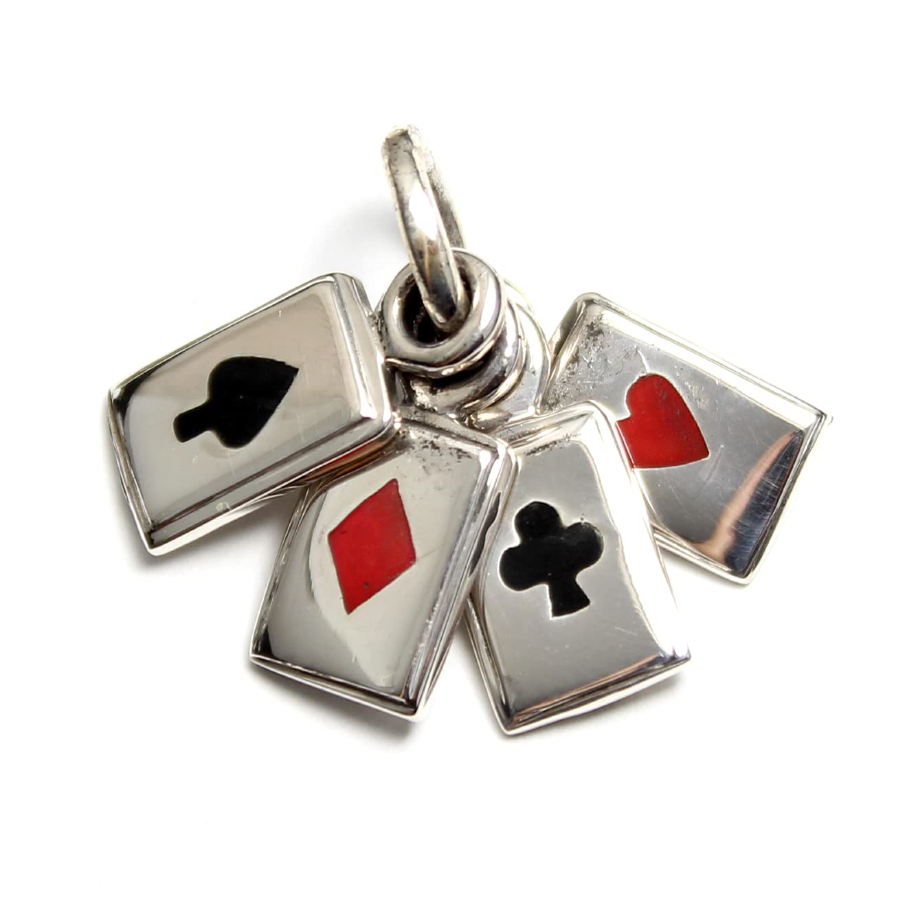 Playing Card Pattern Heart Spade Diamond Clover Pendant Top Sterling Silver 925