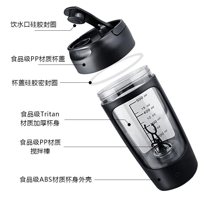 Automatic Electric Protein Shaker Bottle 650ml Rechargeable Portable Gym Fitness Cup With Powder Compartment