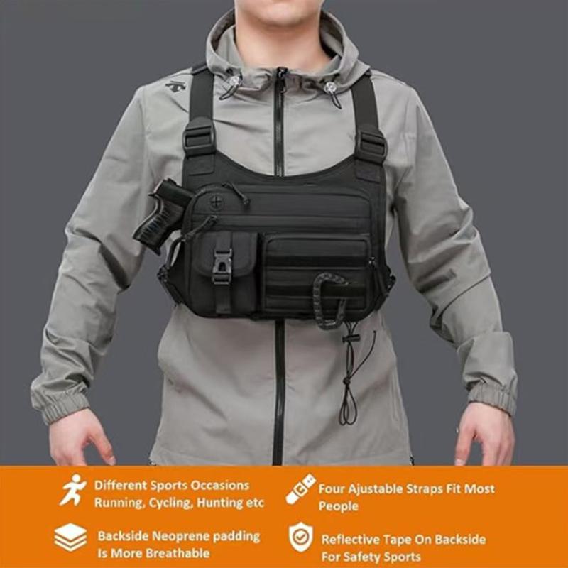 Men's Tactical Chest Pack Outdoor Sports Cycling Vest Multifunctional Front Backpack for Hiking Running