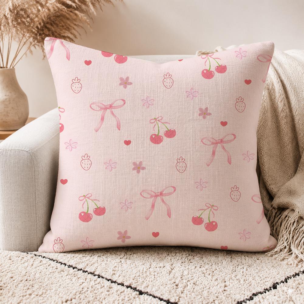 P Pink Bow Cherry Patterns Cushion Cover Linen Doublesided Printed Cushion Cover sofa pillow caseNordic Home Decor