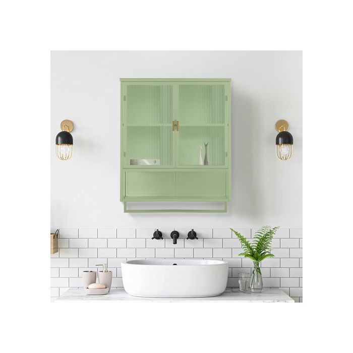 Armoire contemporaine - MUVOE - Buffet haut - 2 portes - Vert - Verre trempé