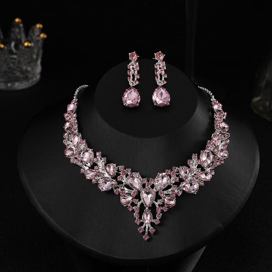 1 Set Hochzeitsohrringe Verlängerungskette Faux-Kristall Strass eingelegt Ankleiden Glitzer Dinner Damen Schmuck Halskette Weibliches Accessoire