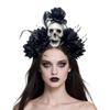 Halloween Party Skull Headpiece With Punk Flower Decors Comfortable Hairband For Adult Costume Event Gathering Headwear