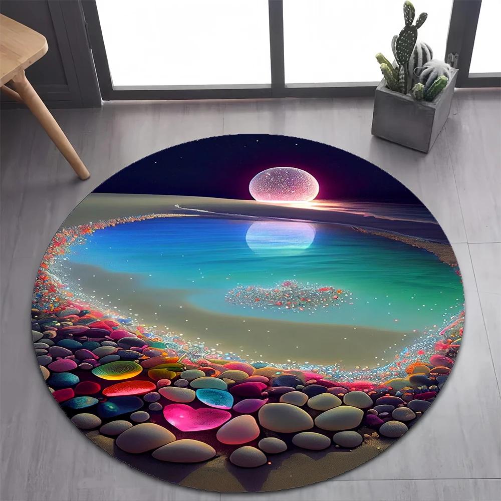 

2025 New Style Colorful Rainbow Pebble Road Beach Stone Round Carpet Rug for Bedroom Living Room Decoration,pet Decor Floor Mat Diameter 60cm
