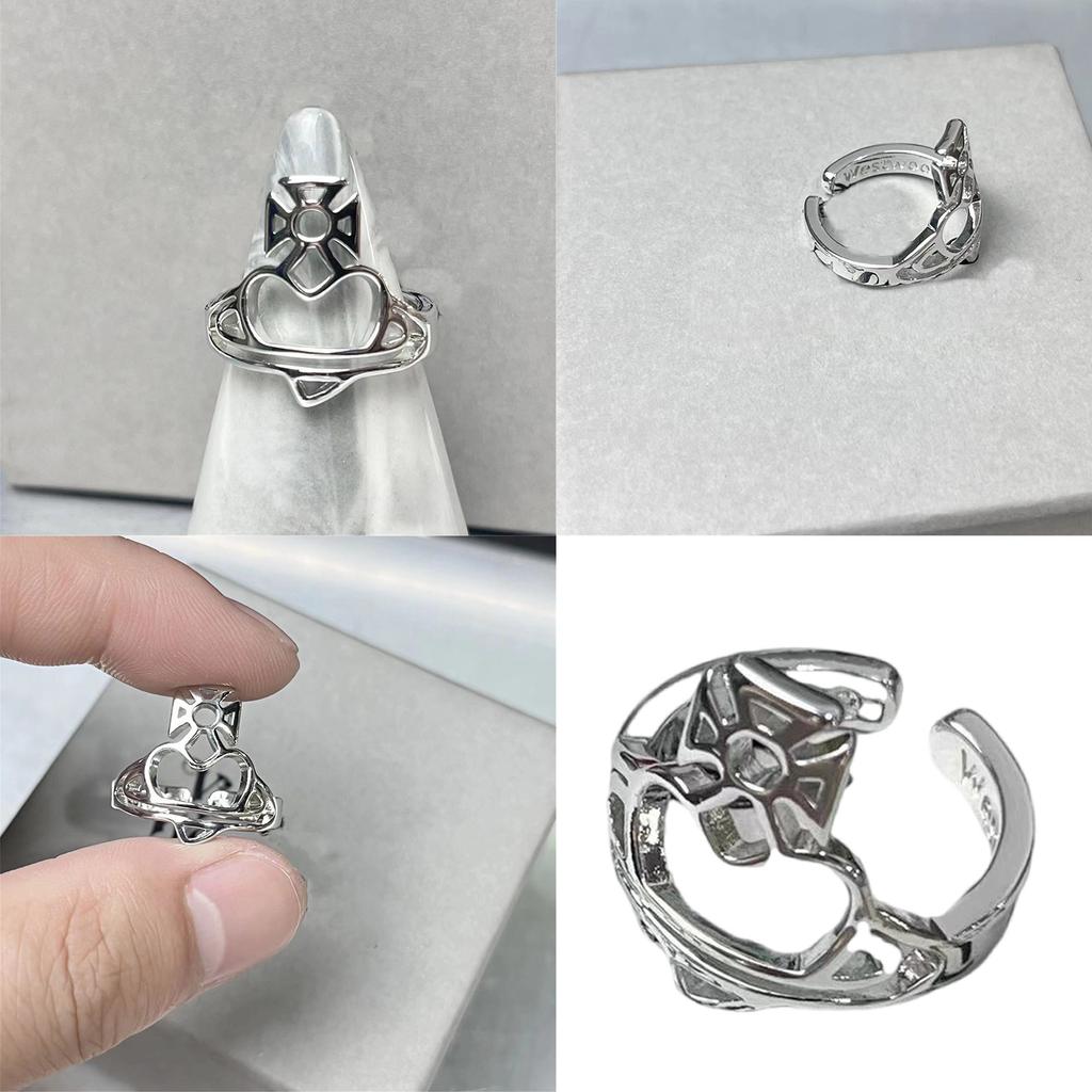 Geometric Hollow Heart Ring For Women Adjustable Copper Design Irregular Geometry Vintage Ring Fashion Jewelry Gift