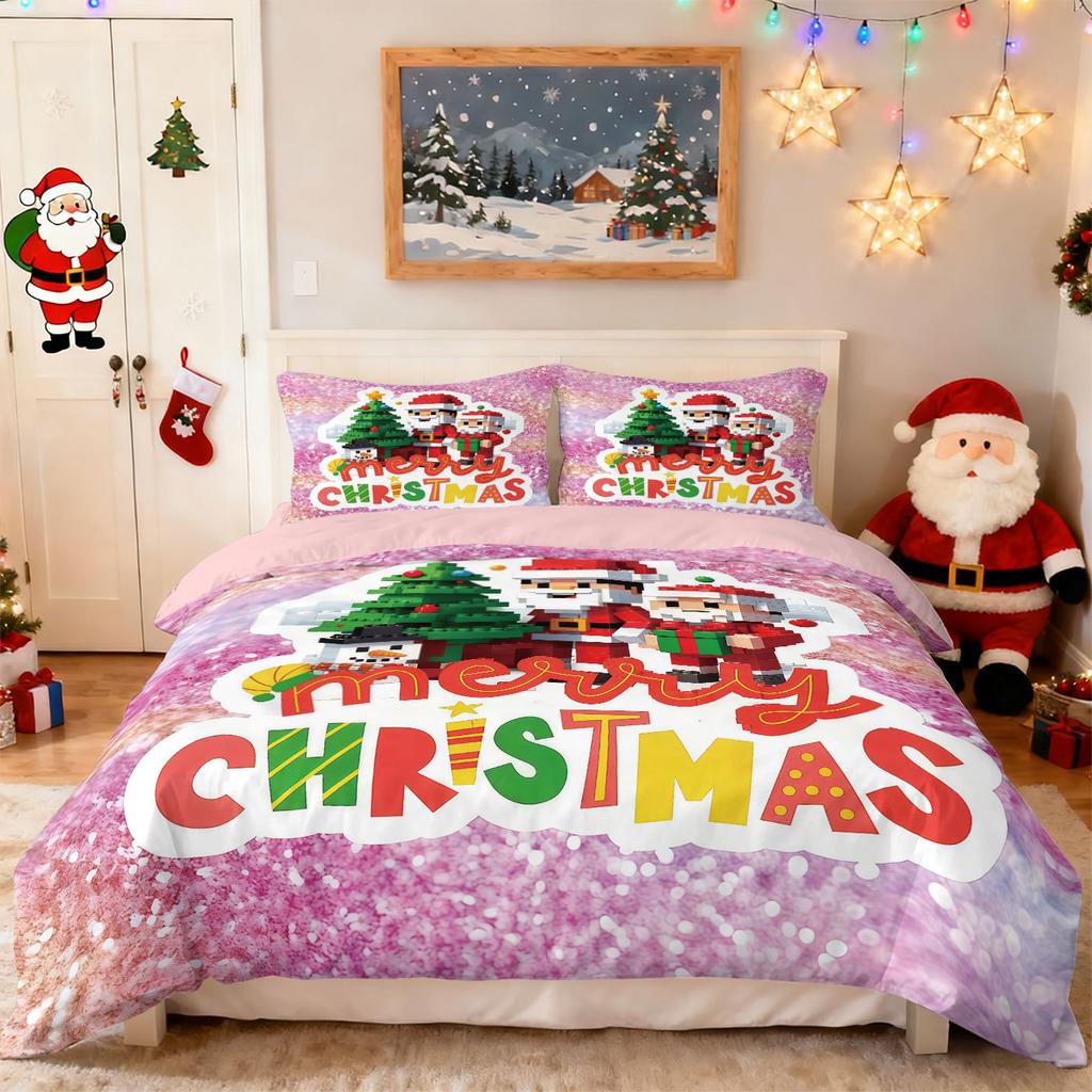 Customized Bed Three-Piece Set Christmas Elements Series Pillowcase Quilt Cover 3D Digital Printing Kit Factory