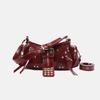 PU Leather Gothic Rivet Shoulder Bag Leopard Print Polyester Lining Underarm Bag Black Color Multi Strap Crossbody Bags Date