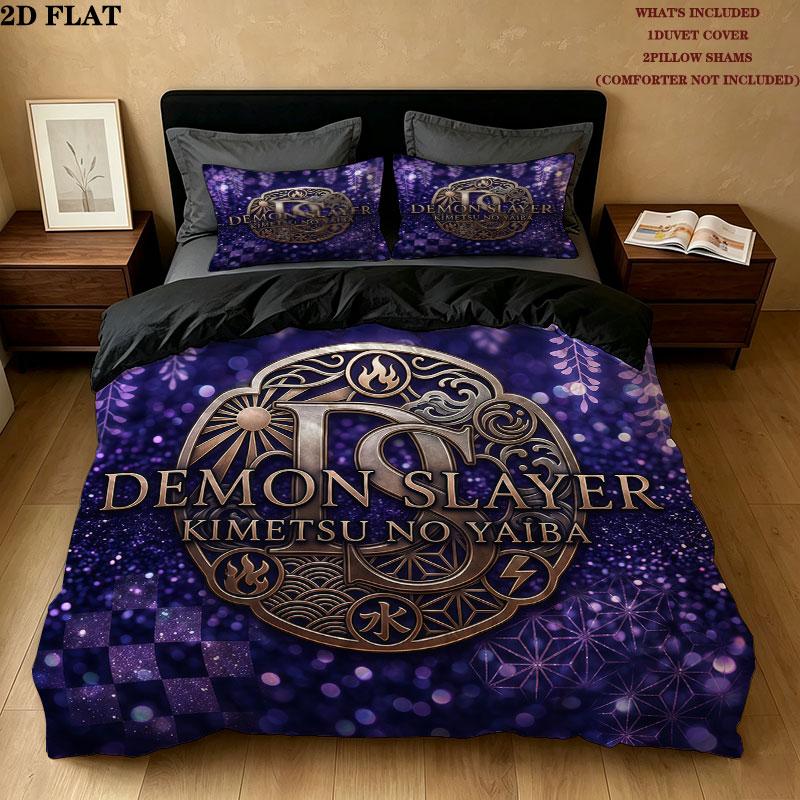 Sada povlečení s motivem Demon Slayer Přikrývka Povlak na peřinu Povlak na polštář Domácí Dárek k narozeninám(1 * povlak na peřinu + 2 * povlak na polštář, bez jádra)
