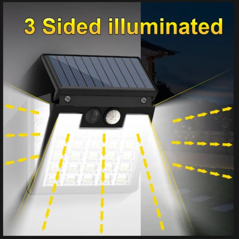 Solar Bewegungsmelder Wandleuchte IP65 Wasserdicht Solarstrahler Außen Flutlicht Zaun für Terrasse Garten Gehweg Hof