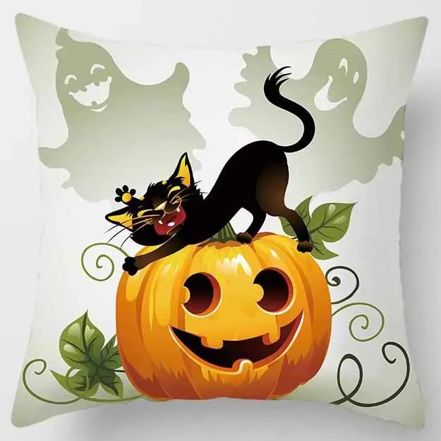 Halloween Horror Pumpkin Black Cat Print Pattern Cushion Cover for Home Living Room Sofa Decoration Square Pillowcase