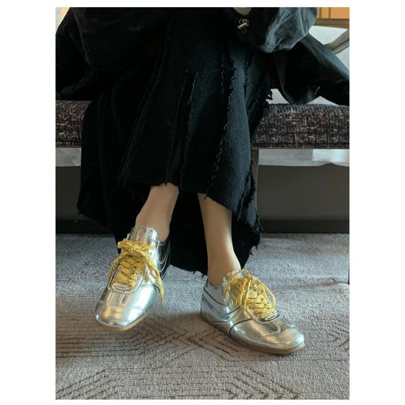 Sheepskin new spring and autumn ballet style silver inner height increase women's casual sports shoes sub-lace-up flat baseplate shoes