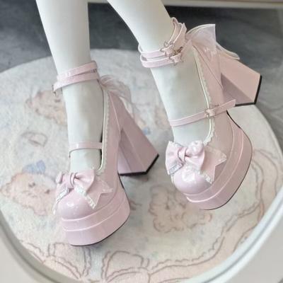 Scarpe Singole Moda Donna con Tacco a Blocco Estive Nuove Punta Tonda Bocca Bassa Cinturino a Fiocco Antiscivolo Scarpe Mary Jane