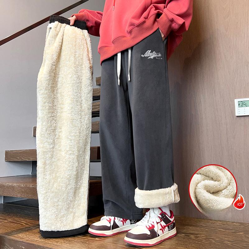 

Мужские зимние брюки из овечьего флиса с добавлением флиса и утолщенными мужскими повседневными хлопковыми брюками, осенне-зимние прямые спортивные брюки 4XL