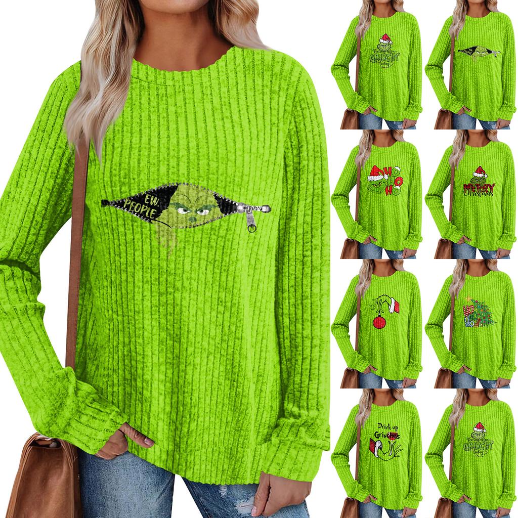 Women's Printed Lightweight Brushed-Cotton Round Neck Top