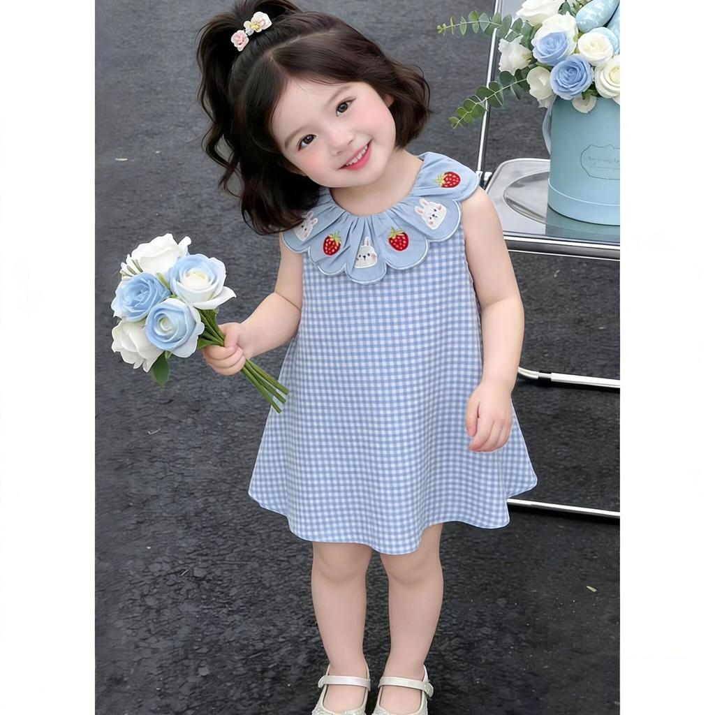 Summer Girls Strawberry Plaid Dress Mori Sweet Princess Baby Fresh Cute Cotton Sundress For Toddler Kids