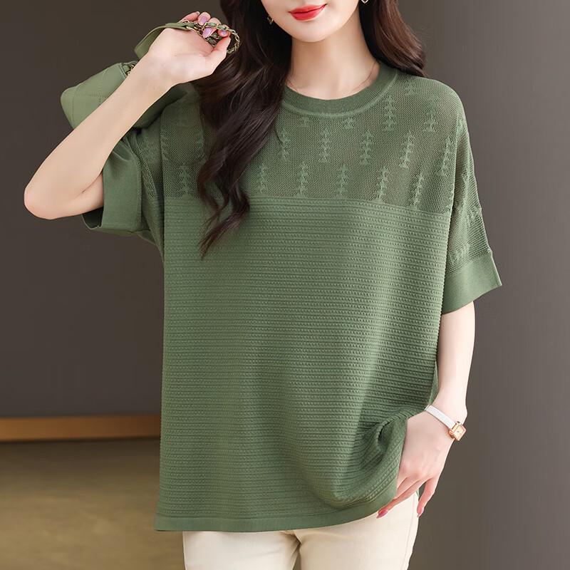 Hengyuanxiang Women's Plus Size Round Neck Short Sleeve Knit Top