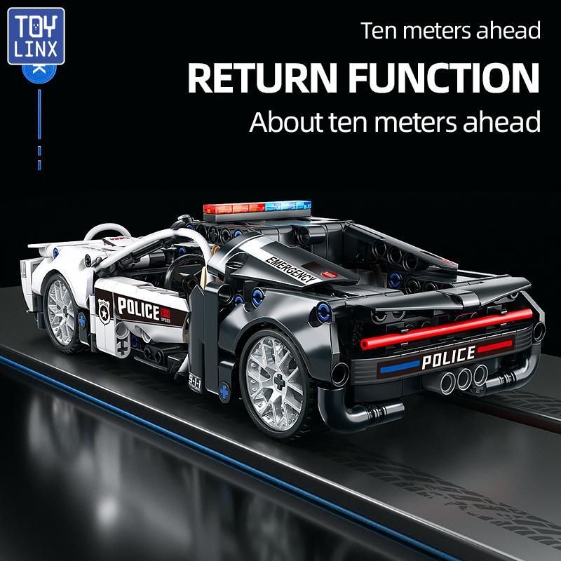ToylinX 1/18 410PCS Polizeiauto Baustein Modellauto Lernen Entwicklung Puzzle Montage Spielzeug Kinder Weihnachts- Geburtstagsgeschenk