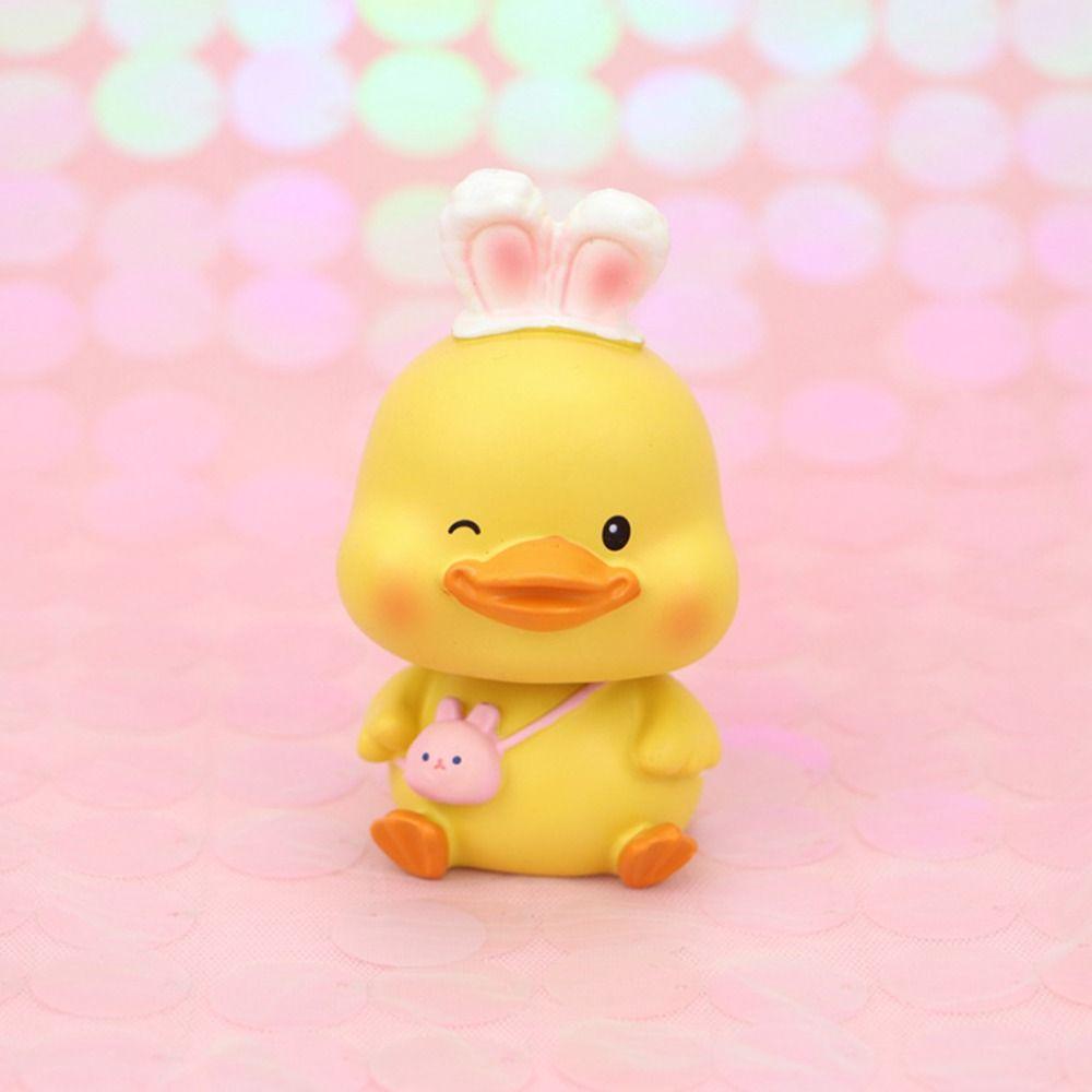 Kawaii Shake Resin Duck Figurine Exquisite lucky Duckling Doll Toy  Living Room