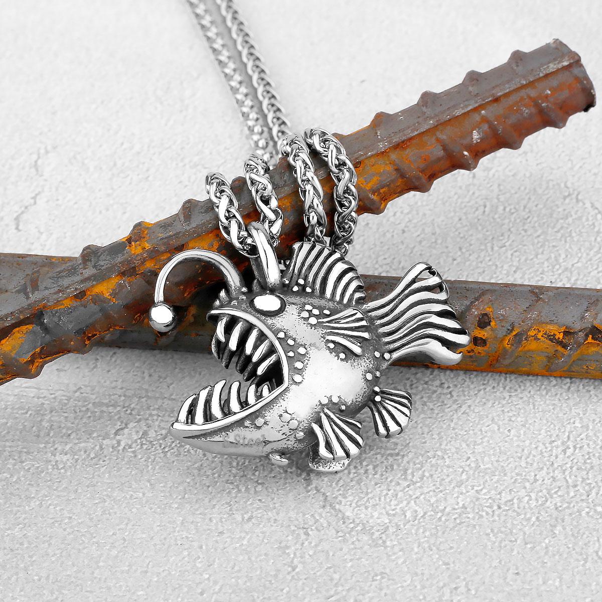 Viking Stainless Steel Piranha Necklace Nordic Men Odin Valknut Amulet Punk Fashion Party Jewelry