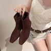 In the fall of 2025, the new inner height increase retro suede low heel short tube thin boots women's pointed short boots women's Martin boots