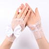 1 Pair Mesh Hollow Mesh Hand Sleeves with Handmade Ribbon Bow Bride Sheer Gloves  Bridal Wear