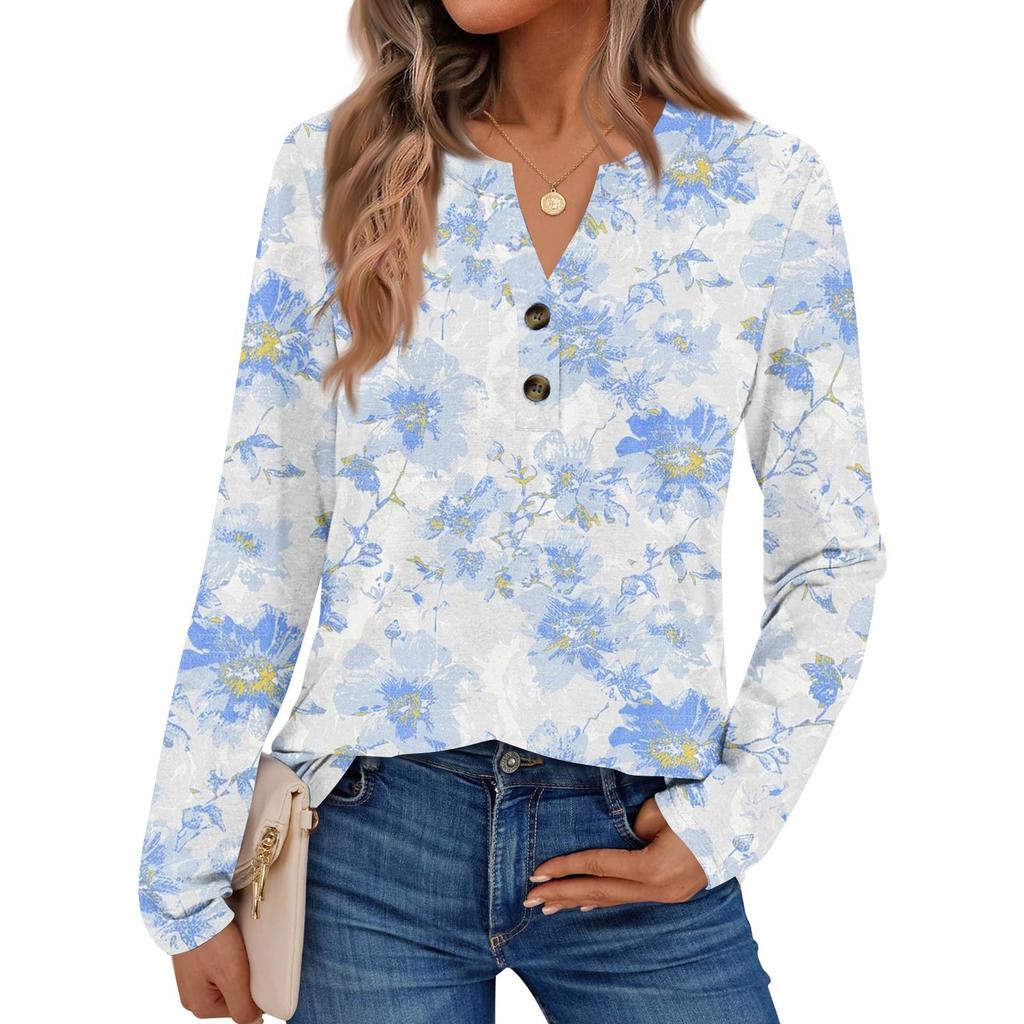 Women's Printed Long Sleeve Shirts Elegant Casual Tops Trendy Shirts Tops
