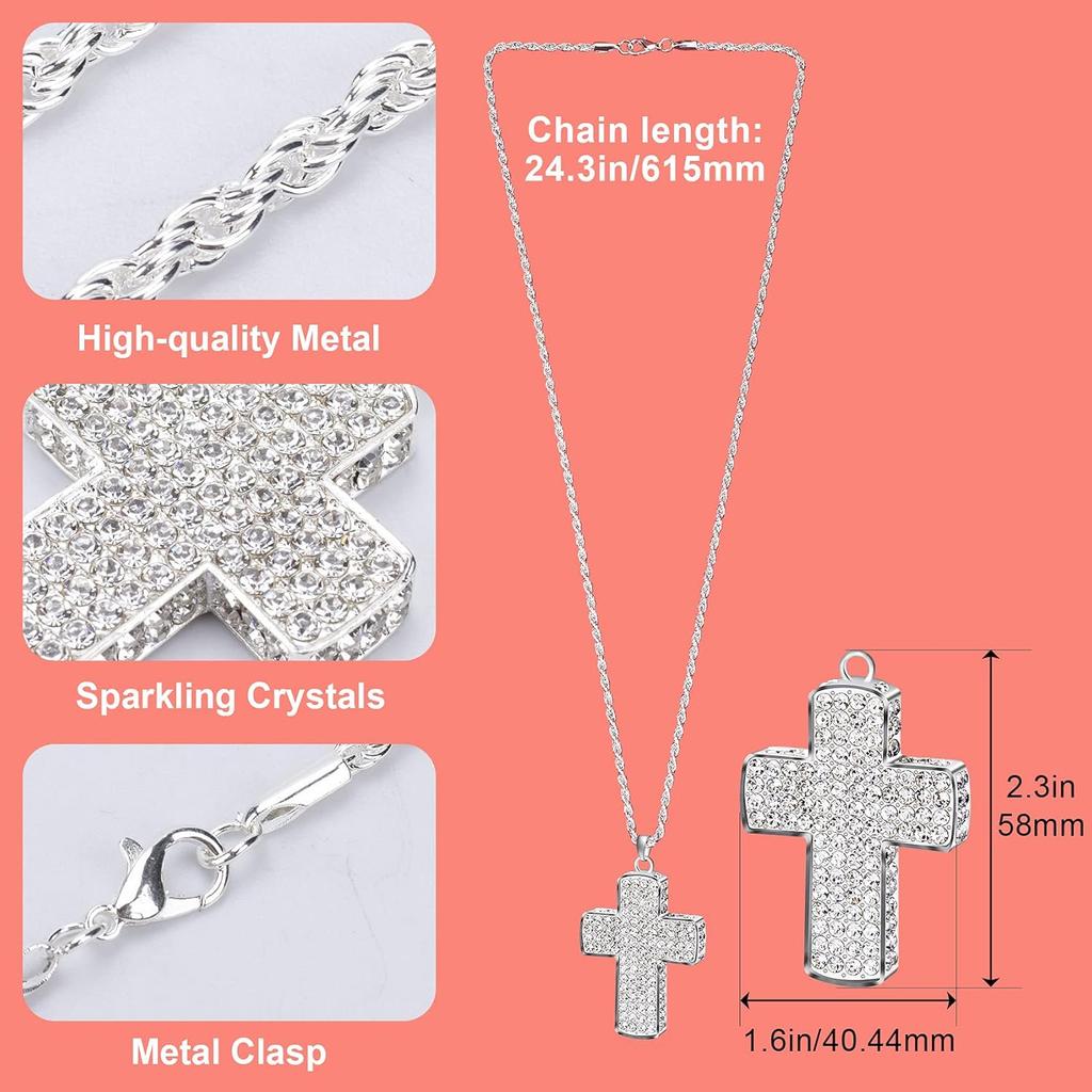 PAGOW Bling Double-Sided Cross Car Accessories for Women - Crystal Diamond Metal Rearview Mirror Pendant - Cute Vehicle Interior Decor