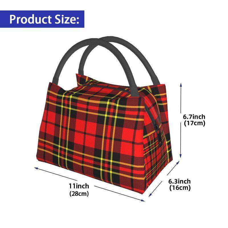 Red Black Tartan Check Scottish Thermal Lunch Bag Women Large Insulated Cooler Bento Tote Bag for Picnic Work Reusable Lunch Box