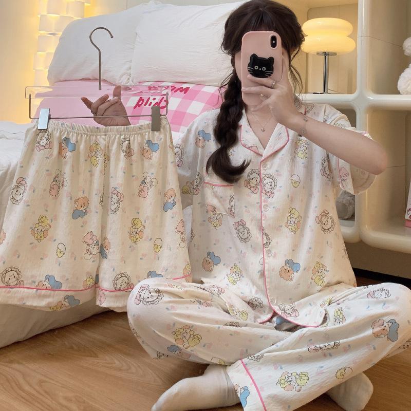 Cloud Cotton Three-Piece Summer Cute Fresh Puppy Short-Sleeved Loose Loungewear Can Be Worn Outside