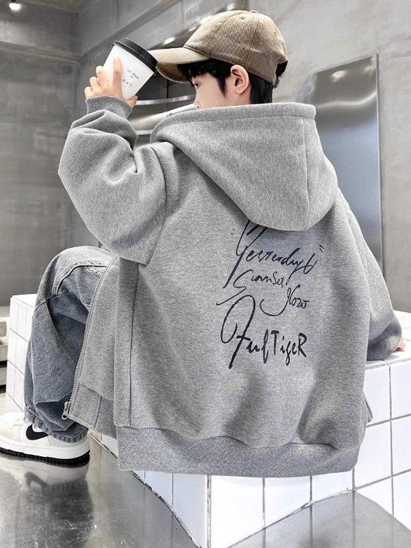 Kids' Trendy Zipper Hoodie: Autumn/Winter Velvet-Lined Loose Cardigan for Boys & Girls