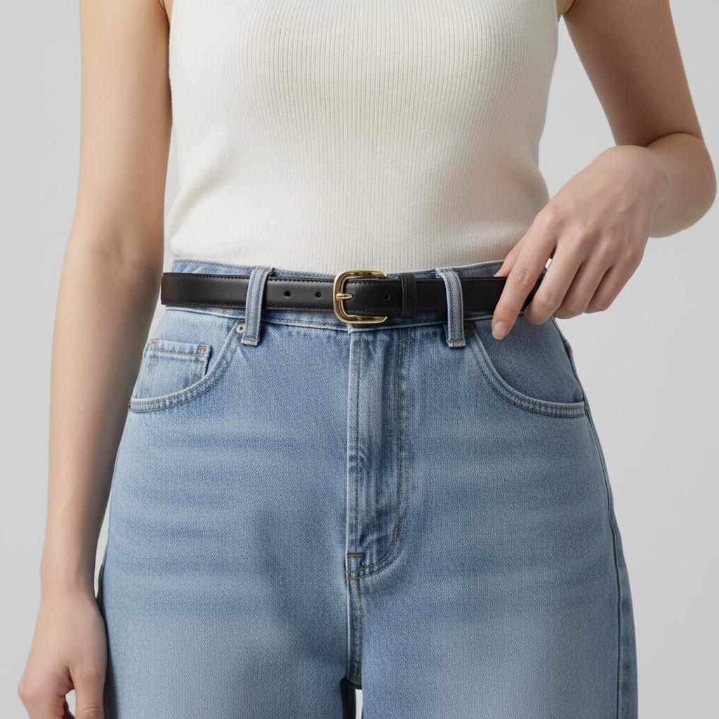 Leather Belt For Women With Alloy Buckle And Twolayer For Casual And Office Wear