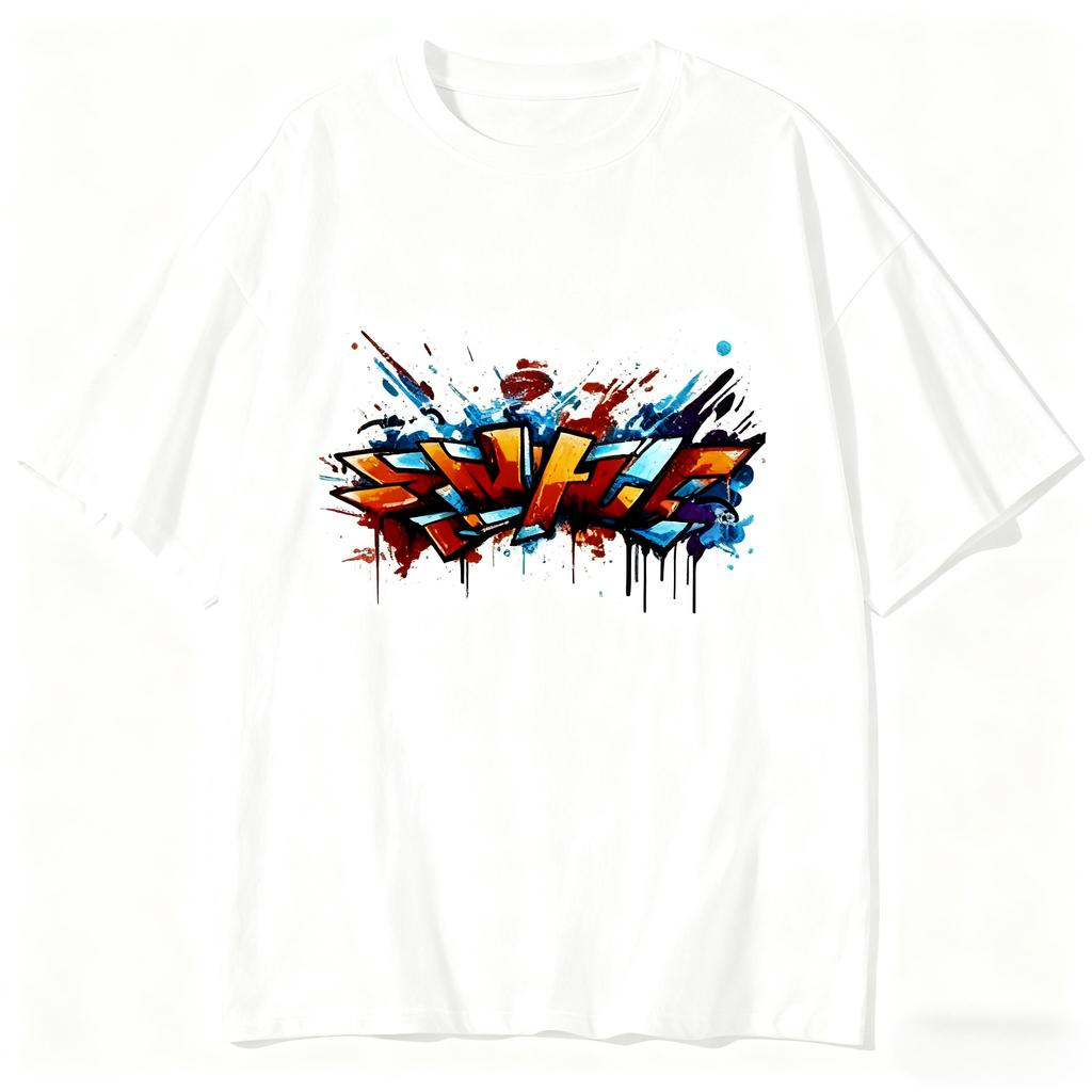 New Summer 2025 Fashion Graffiti Print T-shirt Loose and Casual Short-sleeved Cotton Sport Top for Men and Women