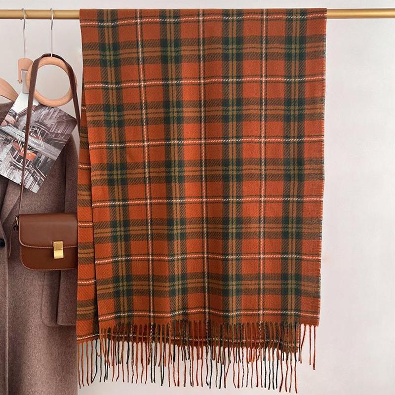 Scarf Women'S Winter Imitation Cashmere Plaid Fashionable And Versatile Warm Student Ins Tassel Shawl