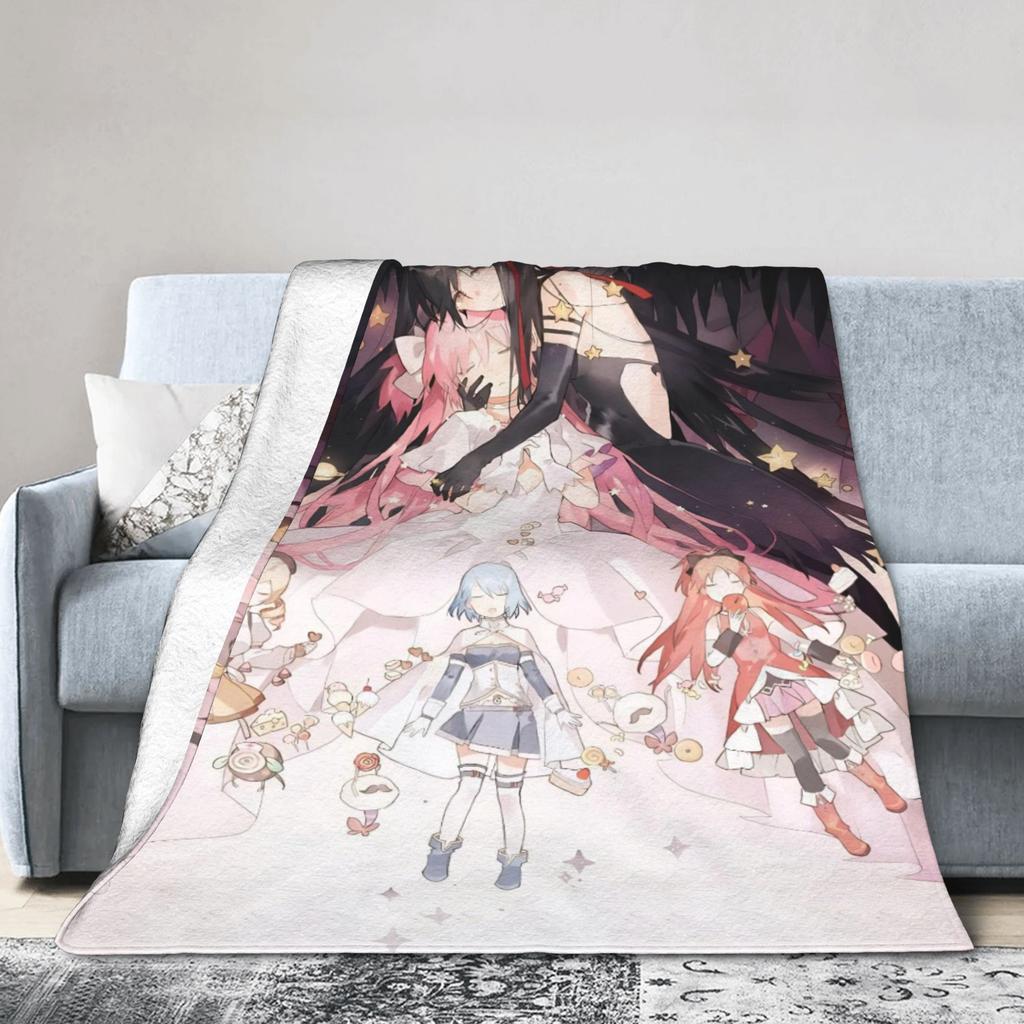 Anime Puella Magi Madoka Magica Flannel Blanket Comic Novelty Throw Blanket for Home 150*125cm Bedspread