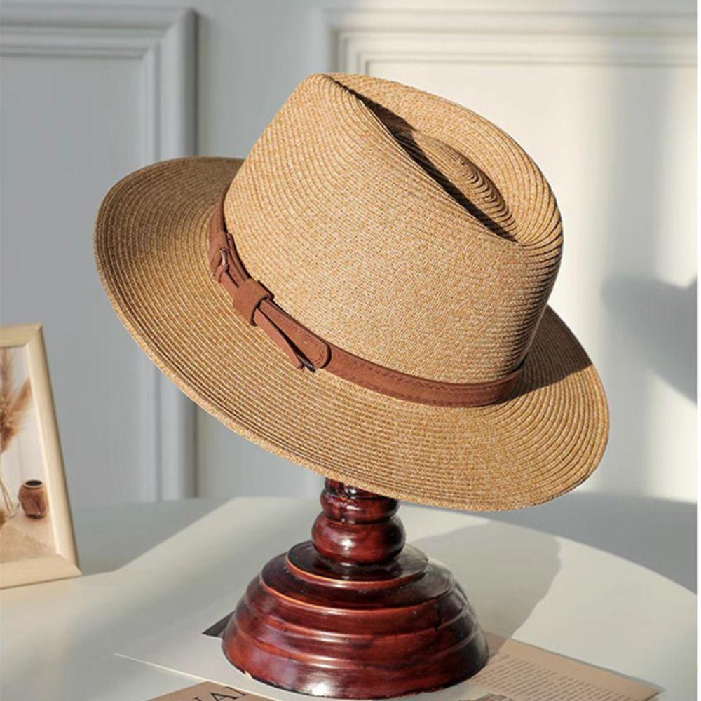 UV Protection Beach Panama Hat Wide Brim Fedora Sun Hat Summer Woven Hat