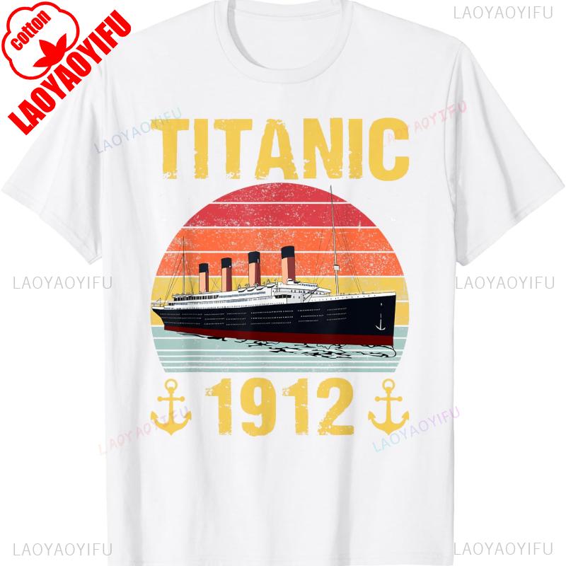 Retro Titanic 1912 Cruise Vessel Vintage Ship graphic T-Shirt High quality cotton Crewneck casual Regular short sleeve Unisex