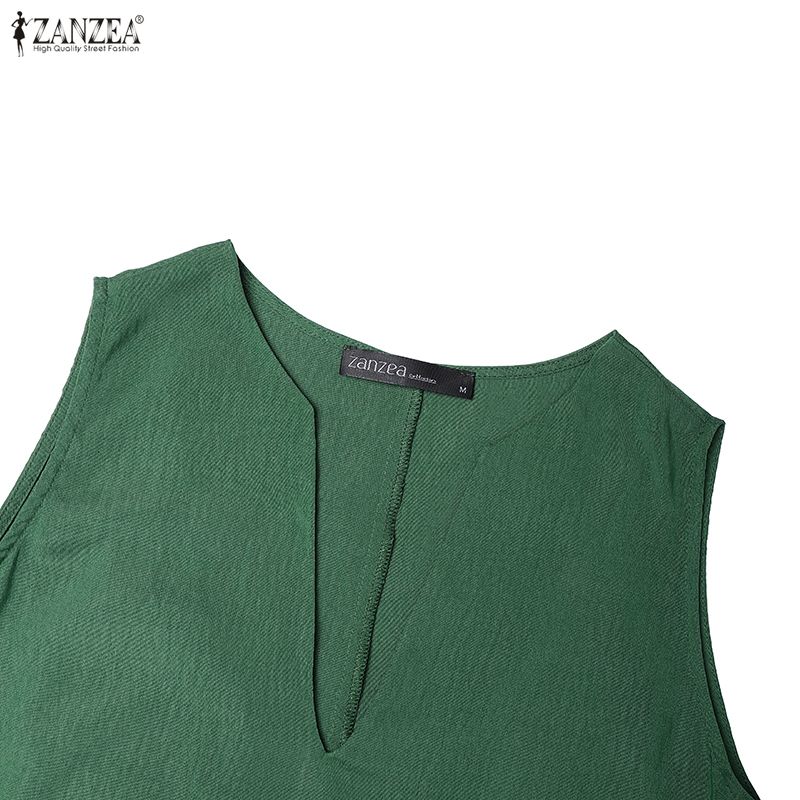 ZANZEA Women Elegant Casual V-Neck Solid Color Loose Sleeveless Dress