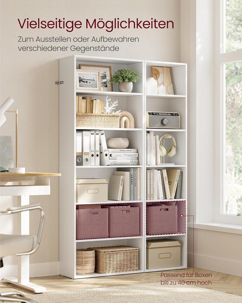 VASAGLE Libreria a 6 Ripiani Scaffale portaoggetti per Soggiorno Ufficio Camera da Letto Studio Stile Scandinavo Stile Scandinavo 24 x 60 x 178,5 cm Bianco