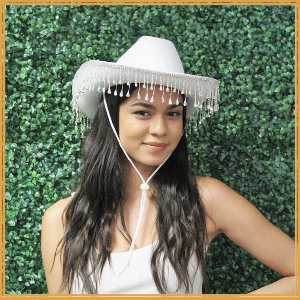 Retro Shiny Western Cowboy Hat Glitter Ethnic Style Cowgirl Hat Sunscreen Wide Brim Top Hat Stage Performance
