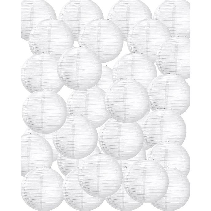 Treela 30 Pack White Chinese Japanese Paper Lanterns Decorative Hanging Ball Round Paper Lantern Lamps for Wedding Birthday Party Home Decorations(10