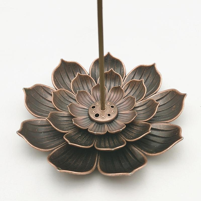 1Pcalloy Incense Burner Stick Holder Buddhism Lotus Line Incense Plate Sandalwood Coil Base Temples Yoga Studios Home Decoration