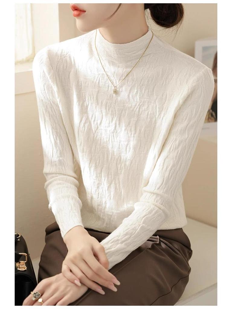 Women's High-Quality Textured Winter Sweater with Half-High Collar and Long Sleeves