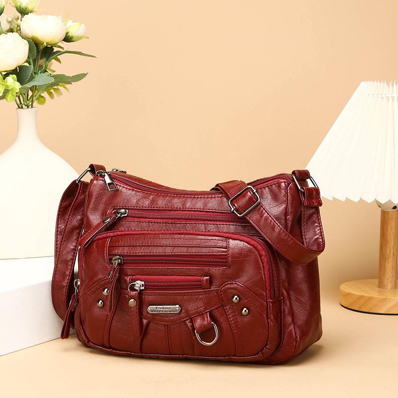 Women's Soft Leather Multi-compartment Multi-pocket Stitching Single Shoulder Messenger Bag