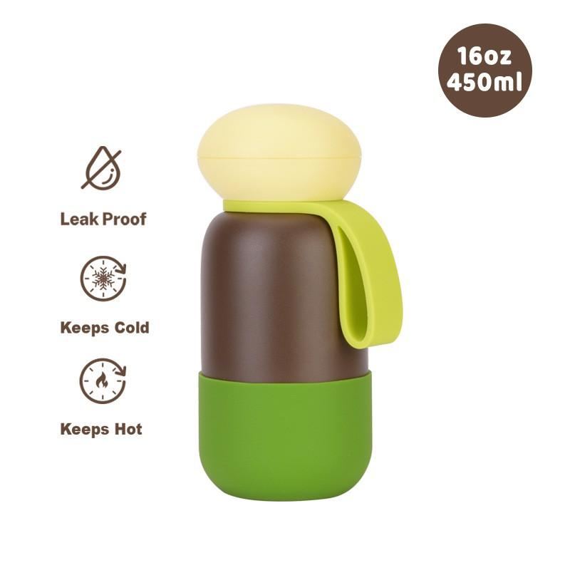 Borraccia da Viaggio Termica Sottovuoto in Acciaio Inossidabile da 450ml con Anello Maniglia per Sport all'Aperto, Ufficio, Campeggio