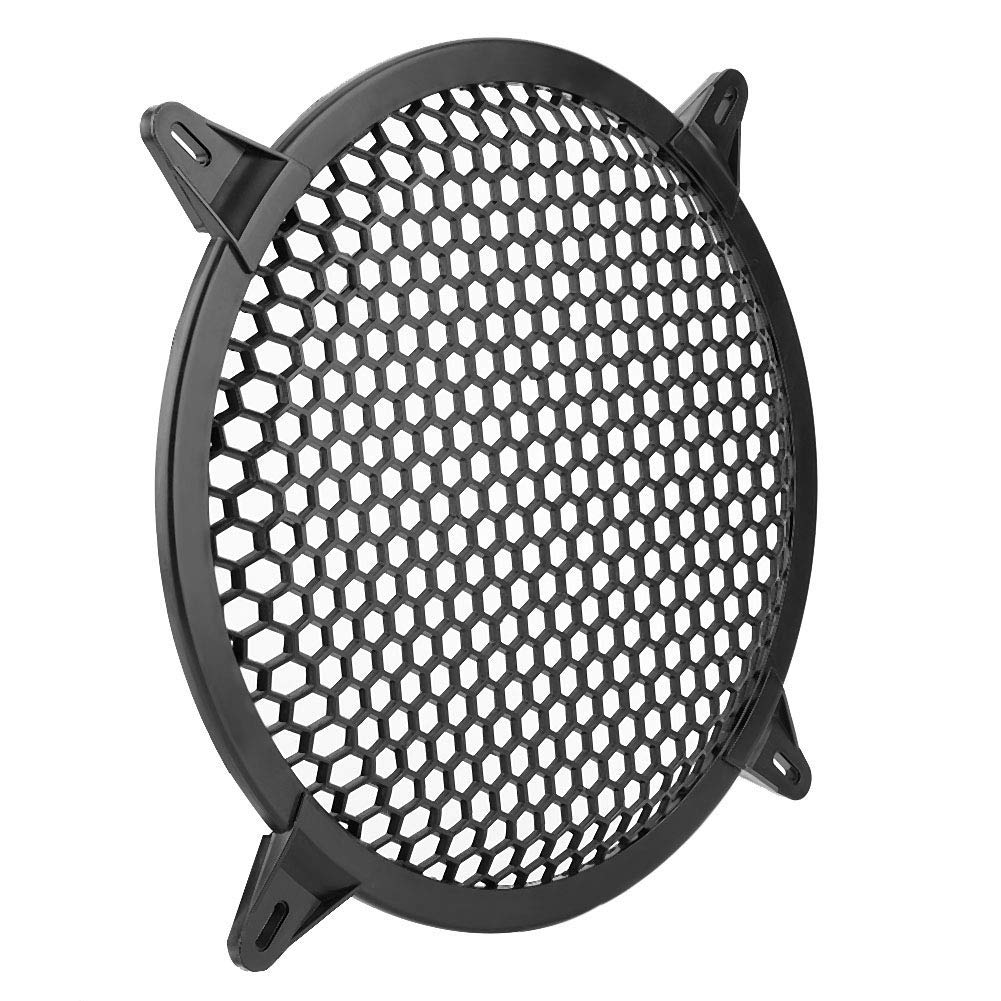 KIMISS Car Audio Speaker Cover - Plastic Mesh Cover Subwoofer Speaker Modification Protect Guard Decorative Circle Cover (Black) (10in)