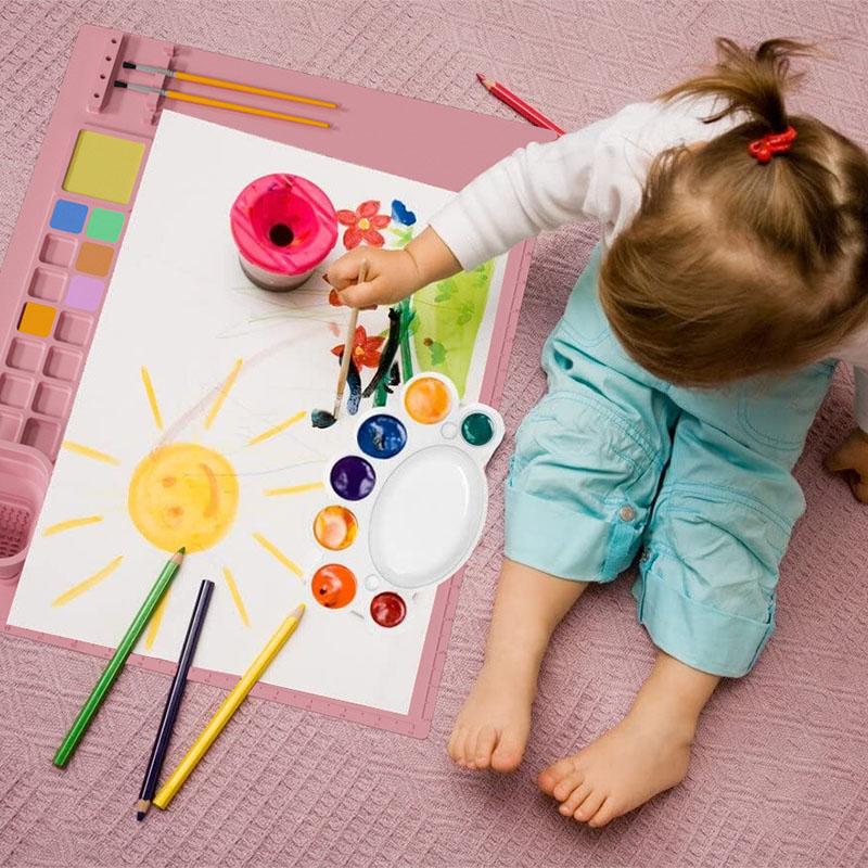 Silicone Craft Mat with Collapsible Cleaning Cup, Non-Stick Washable Painting Palette Pad for Kids Artists DIY Oil Art Drawing Tools