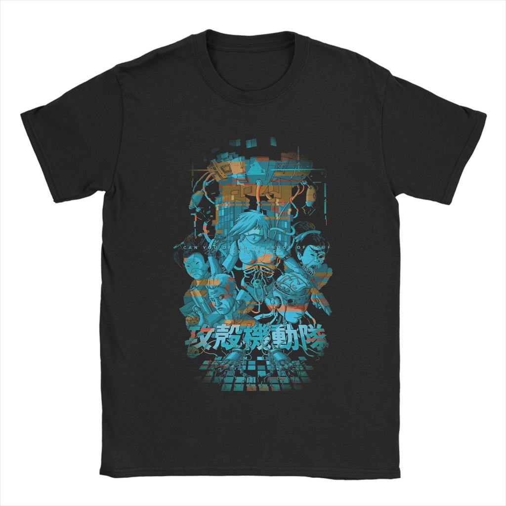 2026 Summer Ghost In the Shell Major & Japanese Text Print T-Shirt Oversized Black Streetwear Cotton Tee Anime Sci-Fi Aesthetic